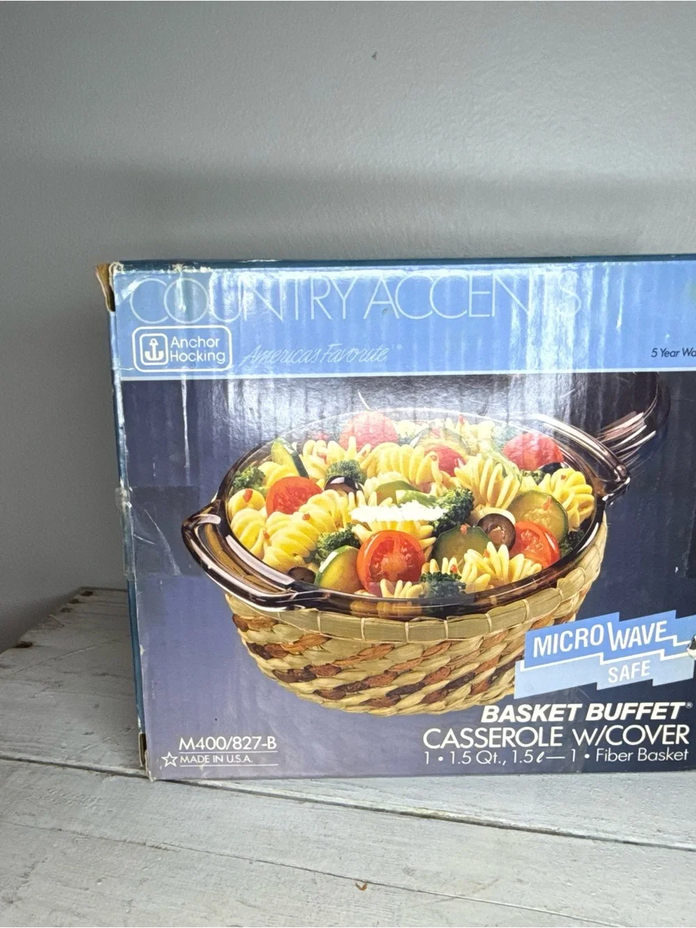 Vtg Anchor Hocking Basket Buffet Harvest Amber 1.5qt Casserole New in Box M400